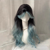 Mint Gradient Blue-Green Middle Part Bang Highlighted Wig