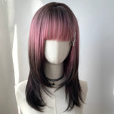 Pink Ombre Female Short Spring Bob Wig with Bang Style