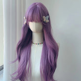 Purple Wavy None Lace Synthetic Wig Full Bang Style