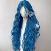 Loose Wavy Sea Blue Long Style Elegant Wig None Lace Wig