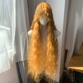 Golden Yellow 40inch Wool Curly Wig Style Lolita Lazy Fluffy Full Head Wig