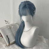 Blue Gray Sweet Long Straight Hair Straight Bangs Style Wig