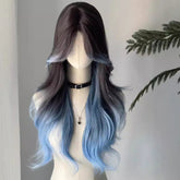 Female Iris Blue Black Ombre Gradient Color Full-Head Wig