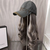 Retro Baseball Cap Wig with Detachable Wig Letter Design Face Slimming