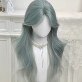 Summer Female Mint Blue Gradient Middle Part Hair Natural Wave Wig