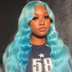 Light Blue Lace Front Wig Human Hair Pre Plucked Body Wave Wig