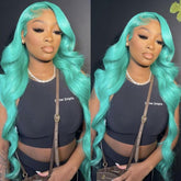 Mint Green Body Wave Lace Front Wig Human Hair 200% Density Colored Human Hair Wigs