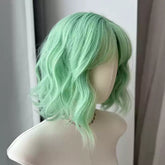 Mint Green Bob Curly None Lace Synthetic Short Wig