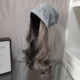 Hat with Detachable Wig Fashionable Autumn Winter Street Slouchy Hat Wig for Women