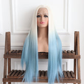 Celeste-Blue White Ombre Straight Synthetic 13x4 Lace Front Wig
