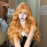 Soft Fiber Beauty Wig Female Sunset Orange Full-Head Wig