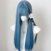 Sky Blue Straight Wig Cosplay Wig Bang Style Party Wig