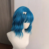 Short Curly Hair Sea Blue Lolita Curling Wig with Bangs