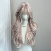 Pink Long Hair Misty Pink Gold Long Curly Hair with Bangs
