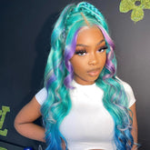 13x4 Lace Wig Special Color Blue Highlight Wig Lace Front Wig Human Hair Wig