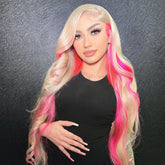 Custom Blonde Wig with Pink Highlight Lace Front Wig Human Hair 13x4 Lace Wig