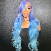 Custom Blue Highlight Wig Lace Front Wig Human Hair Wig 13x4 Blue Wig
