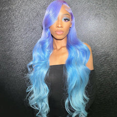 Custom Blue Highlight Wig Lace Front Wig Human Hair Wig 13x4 Blue Wig