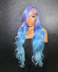 Custom Blue Highlight Wig Lace Front Wig Human Hair Wig 13x4 Blue Wig