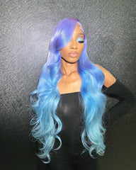 Custom Blue Highlight Wig Lace Front Wig Human Hair Wig 13x4 Blue Wig