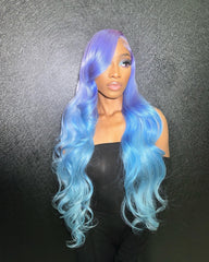 Custom Blue Highlight Wig Lace Front Wig Human Hair Wig 13x4 Blue Wig