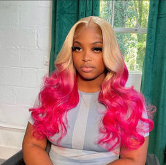 Blonde Pink Ombre Lace Front Wigs Human Hair 200% Density Pink Wig