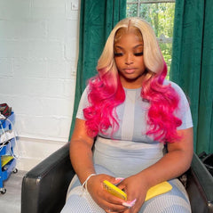 Blonde Pink Ombre Lace Front Wigs Human Hair 200% Density Pink Wig
