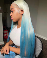 White Blue Ombre Wig Blue Lace Front Wig Human Hair 13x4 Lace Front Wigs Human Hair 200 Density