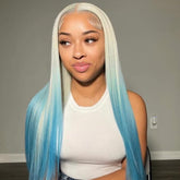 White Blue Ombre Wig Blue Lace Front Wig Human Hair 13x4 Lace Front Wigs Human Hair 200 Density