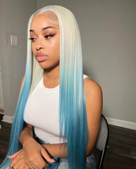 White Blue Ombre Wig Blue Lace Front Wig Human Hair 13x4 Lace Front Wigs Human Hair 200 Density