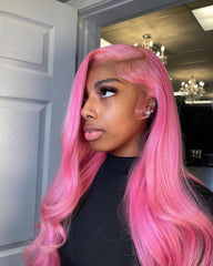 Pink Wavy Lace Front Wigs Human Hair 200% Density Lace Wig