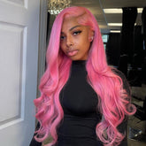 Pink Wavy Lace Front Wigs Human Hair 200% Density Lace Wig
