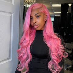 Pink Wavy Lace Front Wigs Human Hair 200% Density Lace Wig