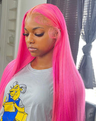 Straight Light Pink Lace Front Wig Pre Plucked Glueless Long Straight Wig