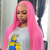 Straight Light Pink Lace Front Wig Pre Plucked Glueless Long Straight Wig