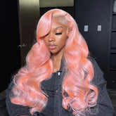 Rose Pink Lace Front Wig Pre Plucked Glueless Body Wave Lace Wig