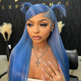 Blue Straight Lace Front Wig Human Hair Pre Plucked 13x4 Blue Wig Human Hair