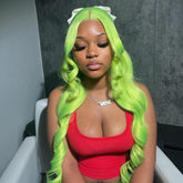 Lime Green Wig Long Straight Lime Green Human Hair Lace Front Wigs