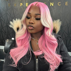 Thick Volume Pink Hair Blonde Highlight Lace Front Wigs 20" Wavy Hair Wig