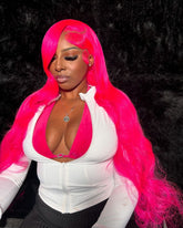 Hot Pink Long Straight Lace Front Wig Pre Plucked Glueless Wig
