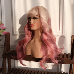 Pink Wavy Synthetic None Lace Party Wig