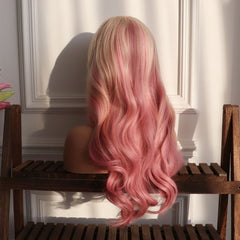 Pink Wavy Synthetic None Lace Party Wig