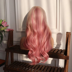 Pink Wavy Synthetic None Lace Party Wig