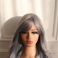 Blue Wavy Synthetic None Lace Party Wig