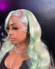 Green Blonde Mix Color Wig Human Hair Lace Front Wigs