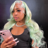 Green Blonde Mix Color Wig Human Hair Lace Front Wigs