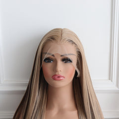 Hazel-Brown Highlight Silky Straight Synthetic 13x4 Lace Front Wig