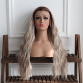 Juno-Brown Root and Beige Ombre Wavy Synthetic 13x4 Lace Front Wig