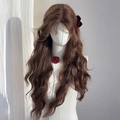 Autumn Chestnut Brown Wool Long Curly Hair Wig for Women