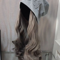 Hat with Detachable Wig Fashionable Autumn Winter Street Slouchy Hat Wig for Women